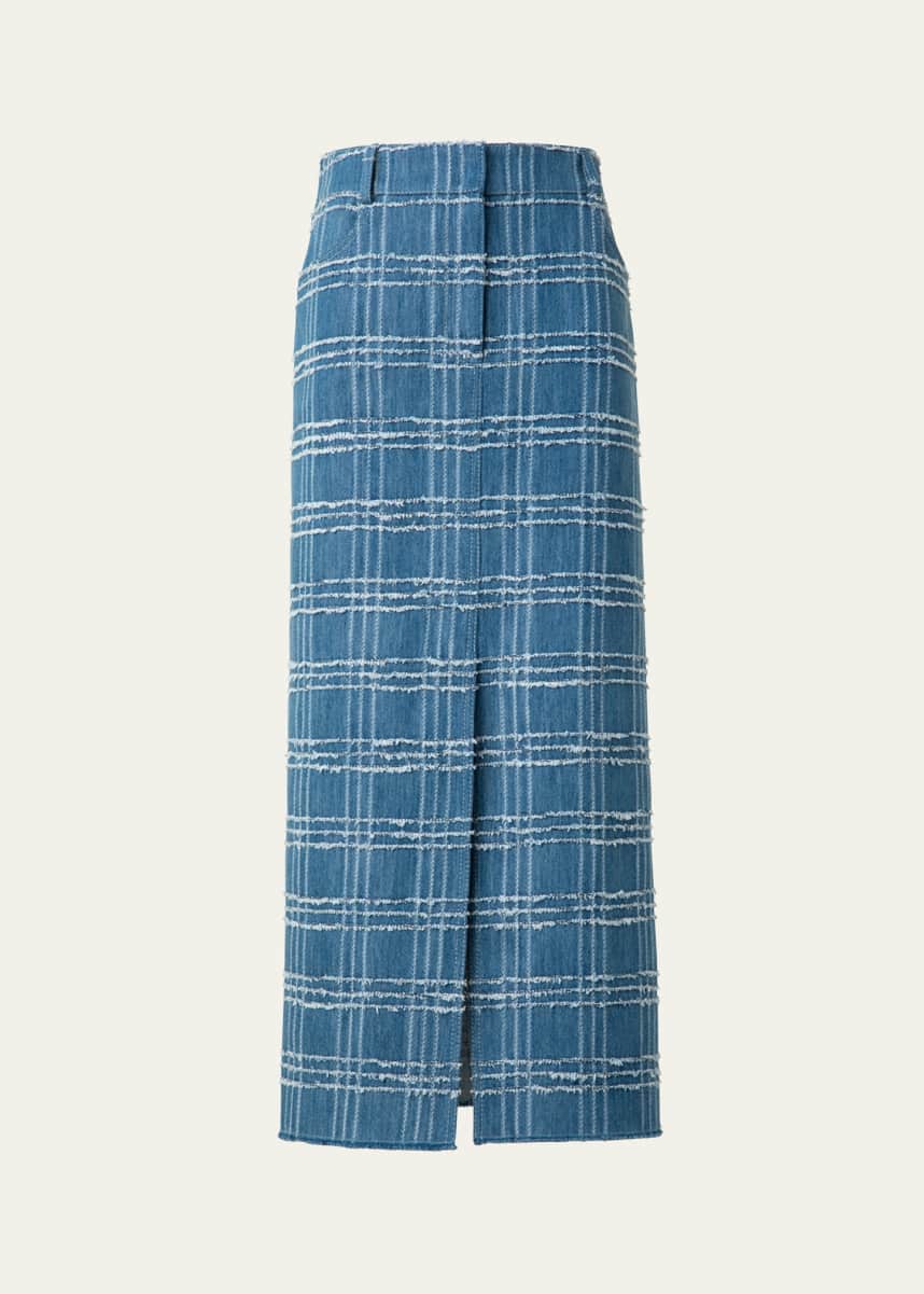 Akris punto Fringed Check Denim Midi Skirt
