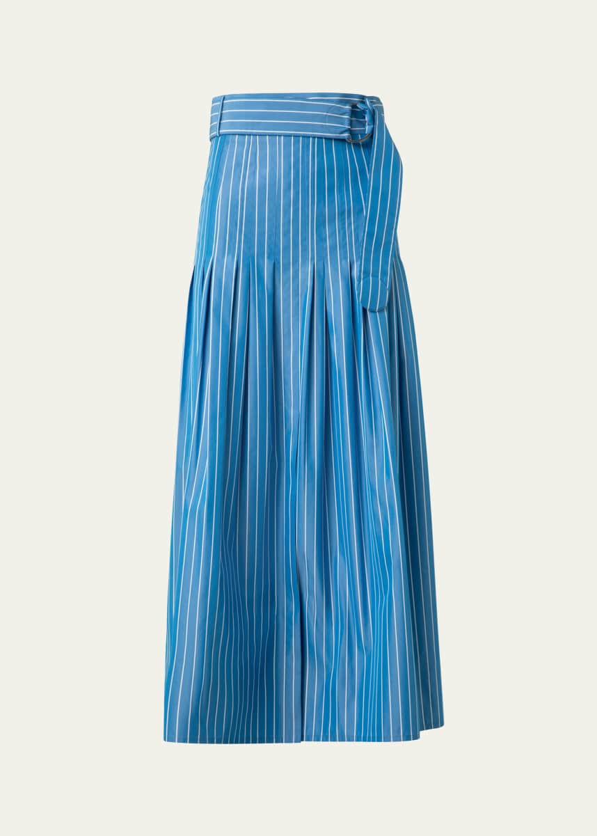 Akris punto Stripe Pleated Poplin Maxi Skirt with D-Ring Belt