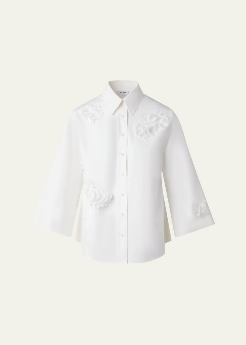 Akris punto Carnation Applique Button-Down Cotton Shirt