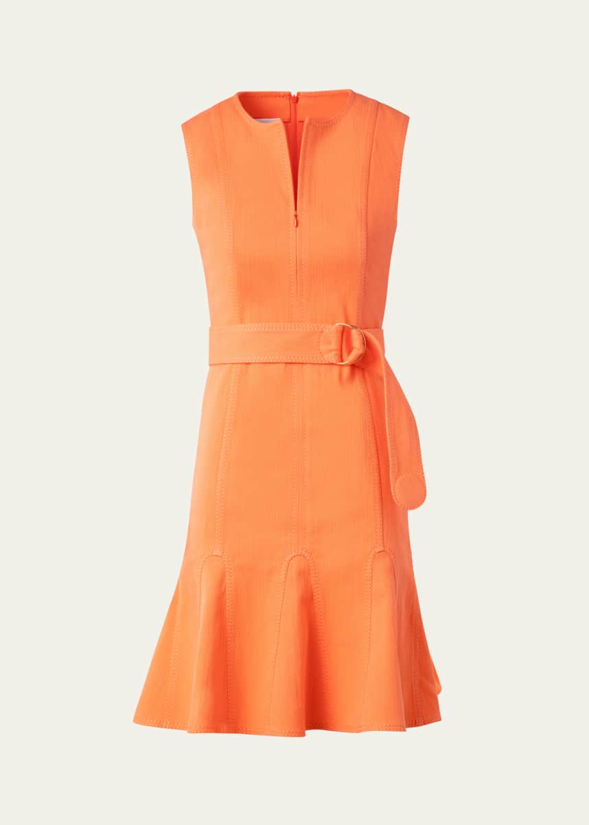 Akris punto Godet Hem Belted Cotton Denim Dress
