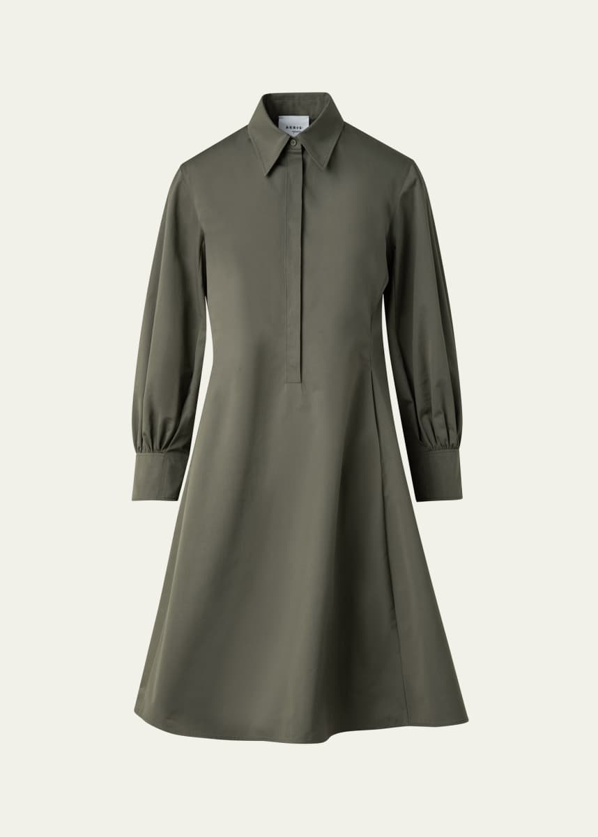 Akris punto Long-Sleeve Heavy Cotton Poplin Mini Shirtdress