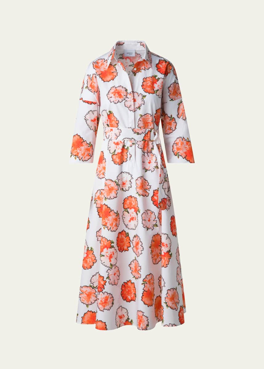 Akris punto Carnation Print Belted Midi Dress