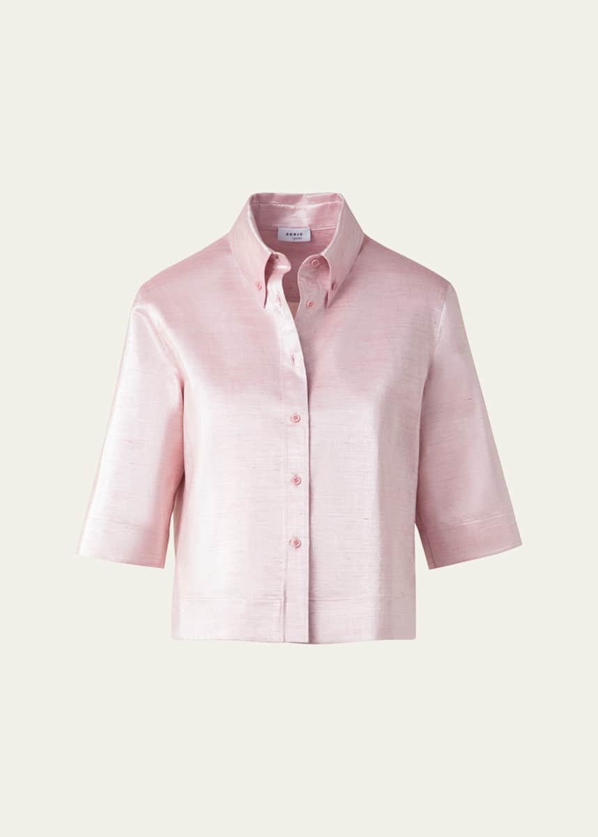 Akris punto Cotton Linen Button-Front Blouse