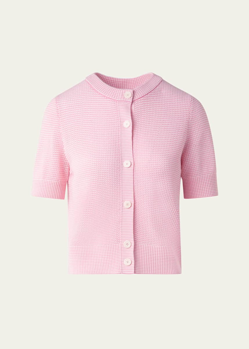 Akris punto Mesh Short-Sleeve Merino Wool Cardigan