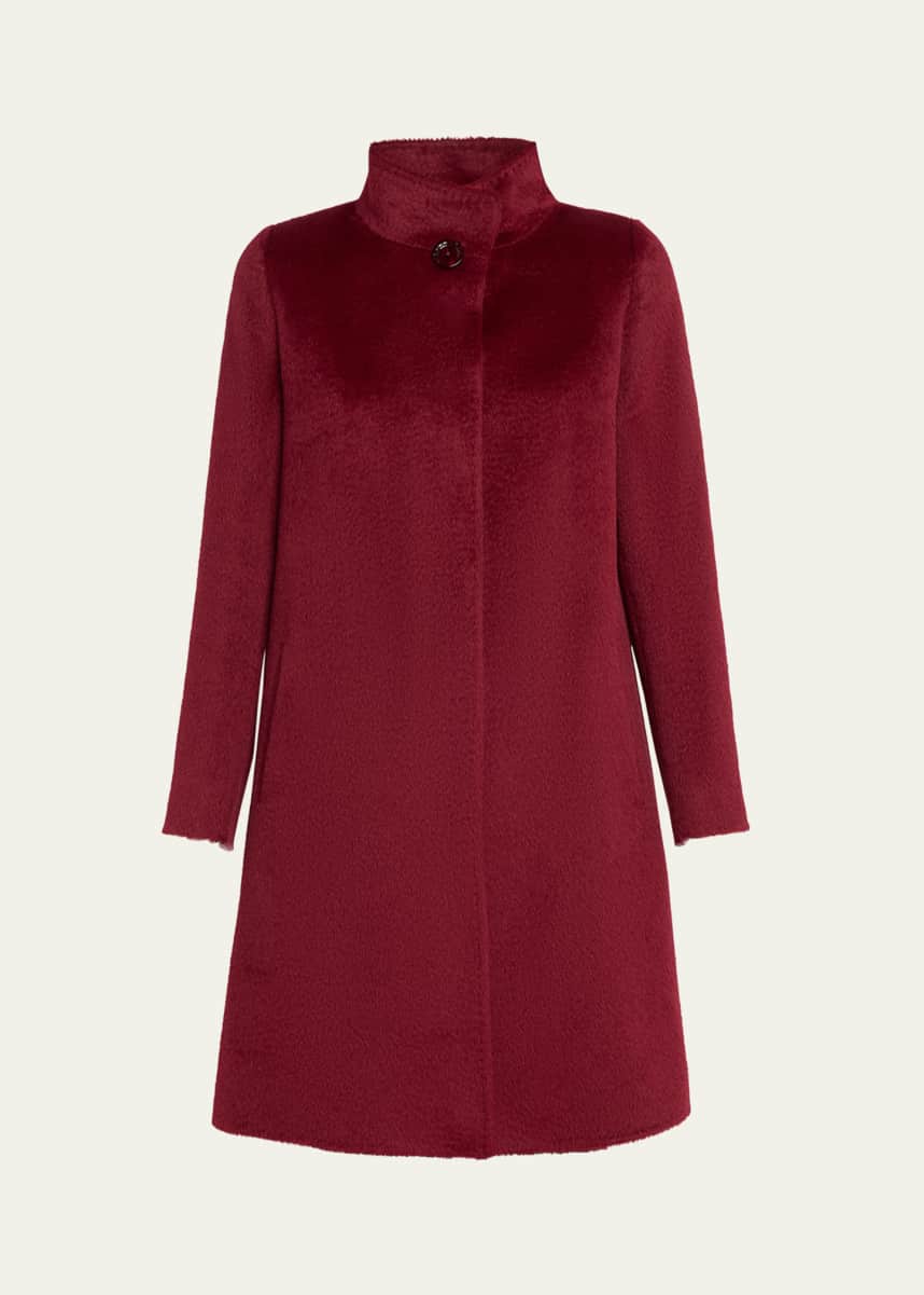 Cinzia Rocca Stand Collar Alpaca Wool Coat Ruby