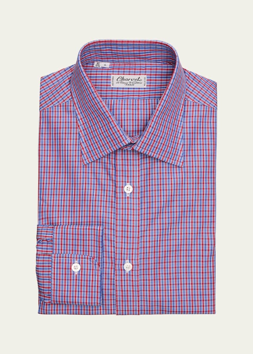 Charvet Men's Cotton Micro-Check Dress Shirt