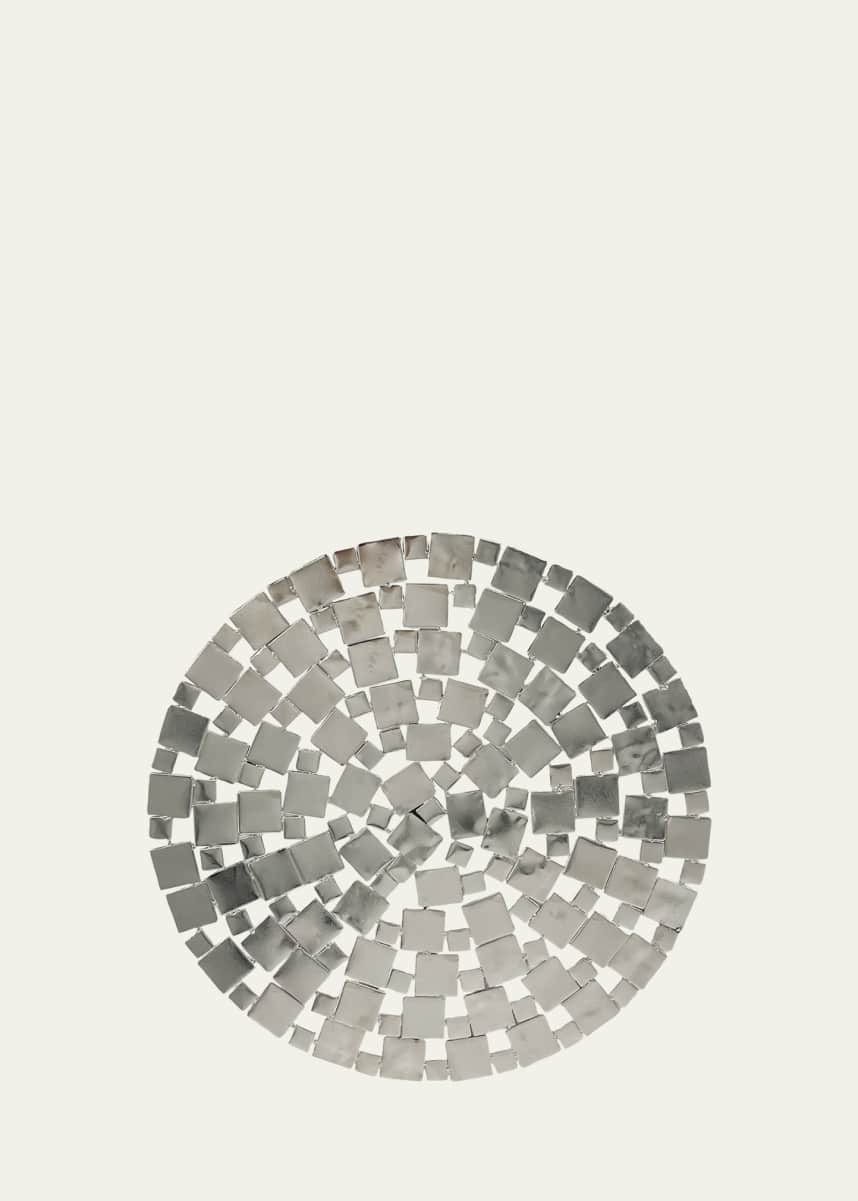 Nomi K Modern Squares Silvertone Metal Placemat, 15" Round