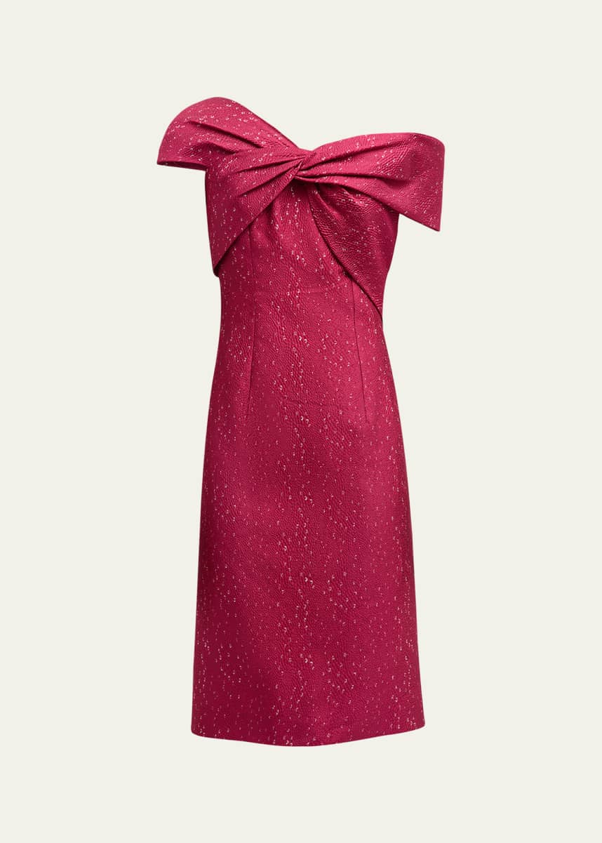 Rickie Freeman for Teri Jon One-Shoulder Speckled Jacquard Dress