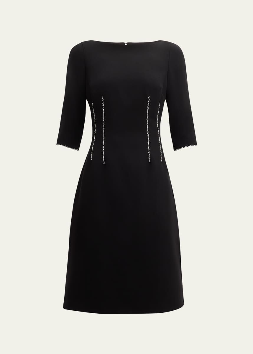 Rickie Freeman for Teri Jon Rhinestone-Trim Crepe Dress