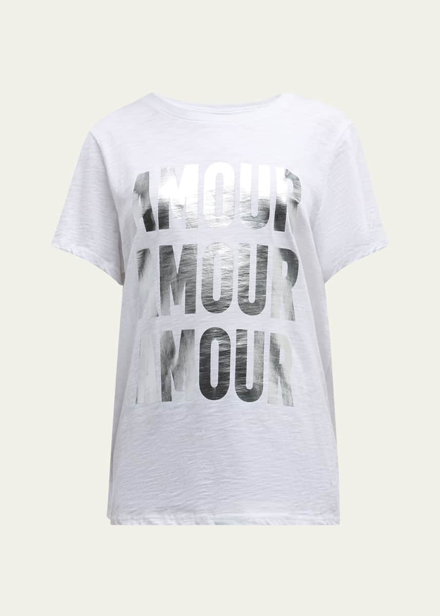 Cinq a Sept Amour Foiled Print Short-Sleeve Cotton Tee