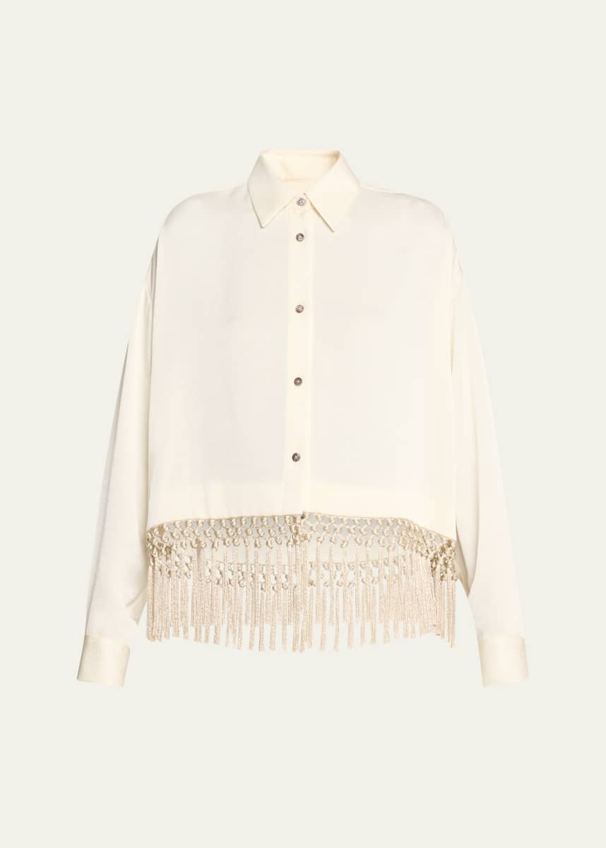 Lela Rose Fringe Button Down Crop Top