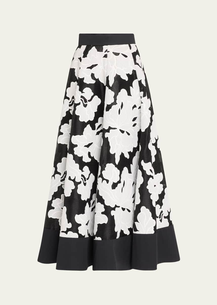 Lela Rose Floral Embroidered Midi Full Skirt