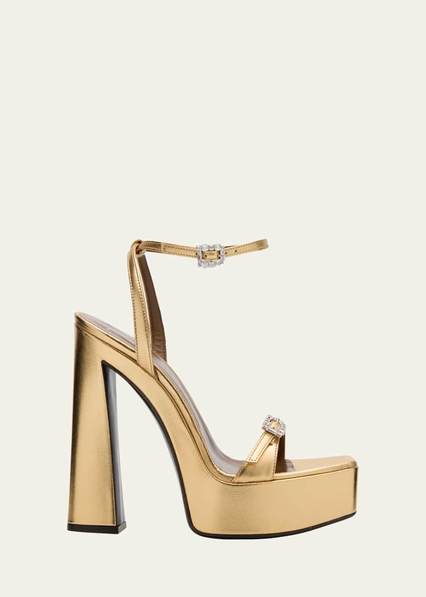 Giuseppe Zanotti Metallic Leather Crystal-Buckle Platform Sandals