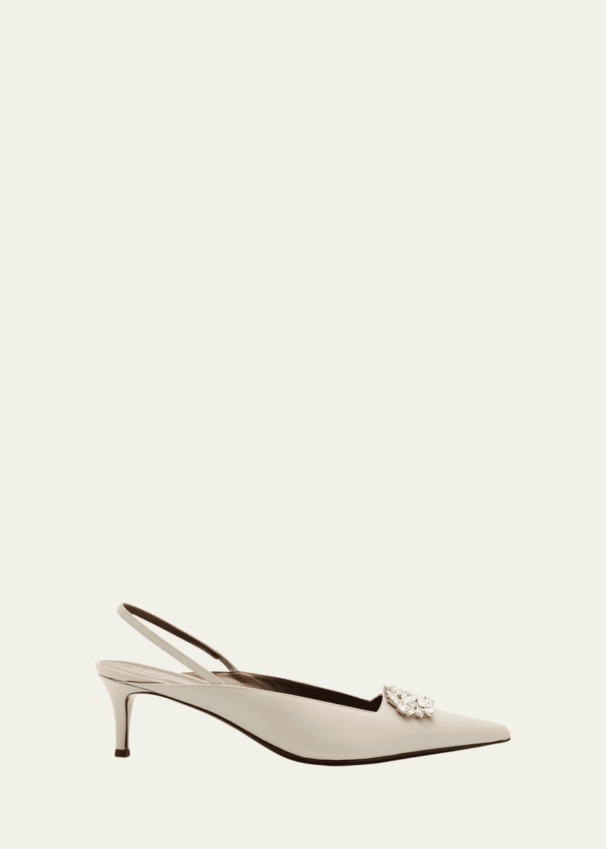 Giuseppe Zanotti Leather Crystal Ornament Slingback Pumps