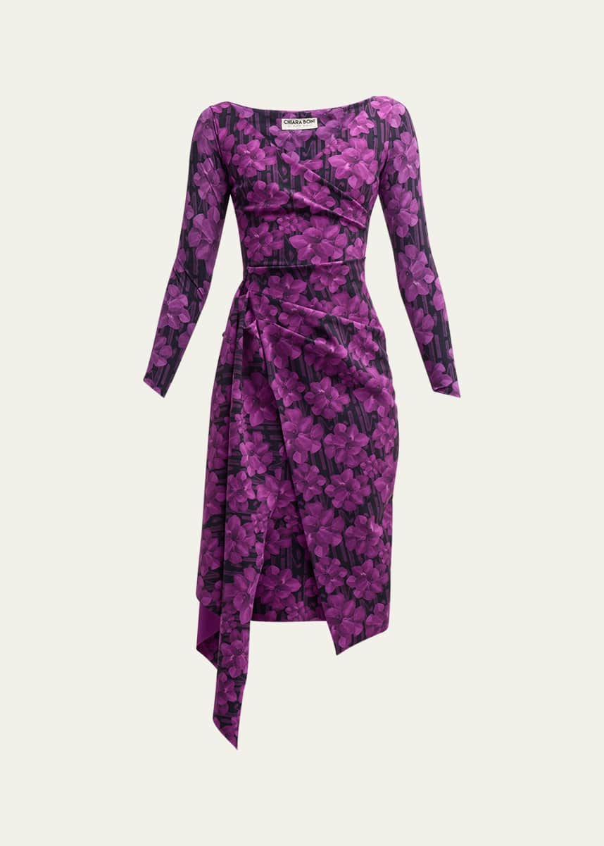Chiara Boni La Petite Robe Pleated Floral-Print Bodycon Dress