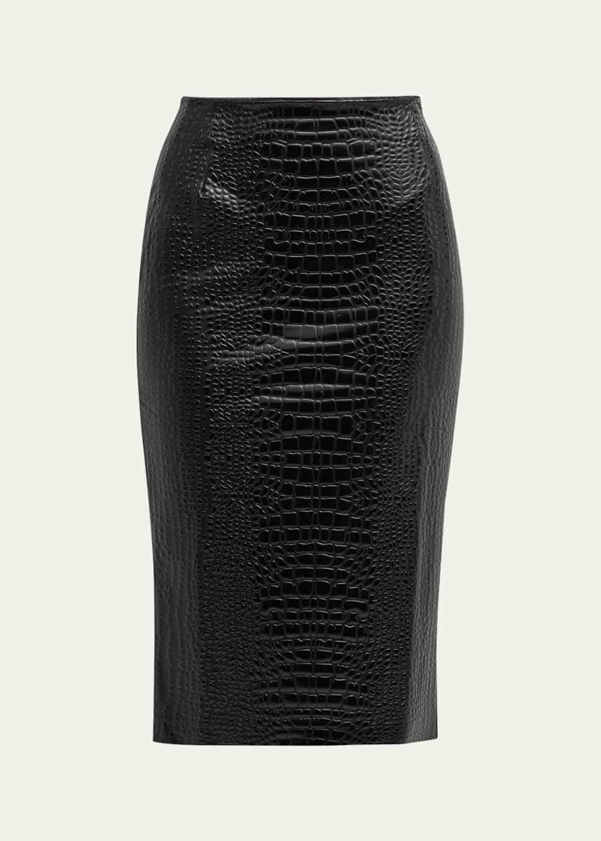 Chiara Boni La Petite Robe Crocodile-Embossed Faux Leather Midi Skirt