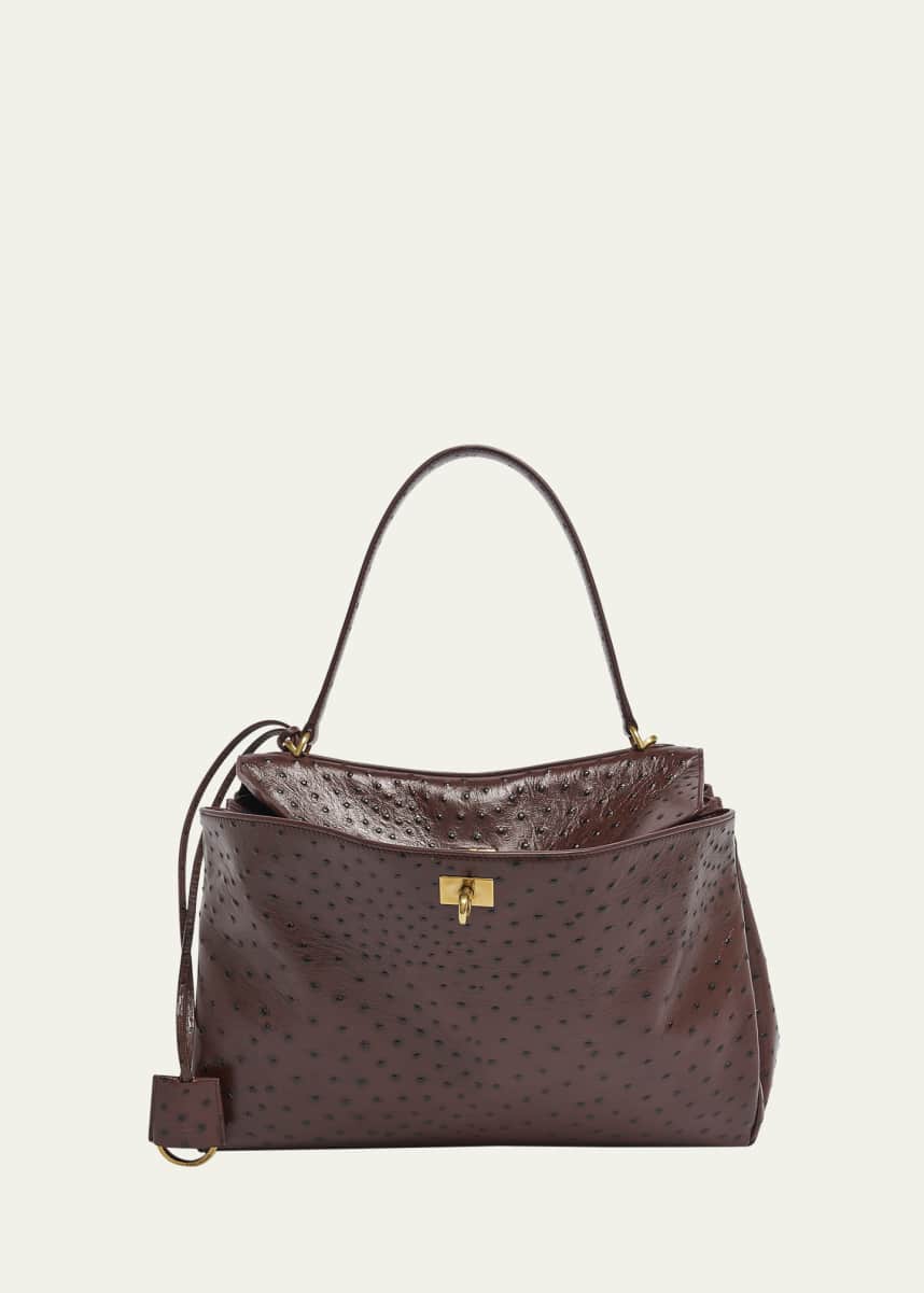 Balenciaga Rodeo Medium Ostrich-Embossed Top-Handle Bag