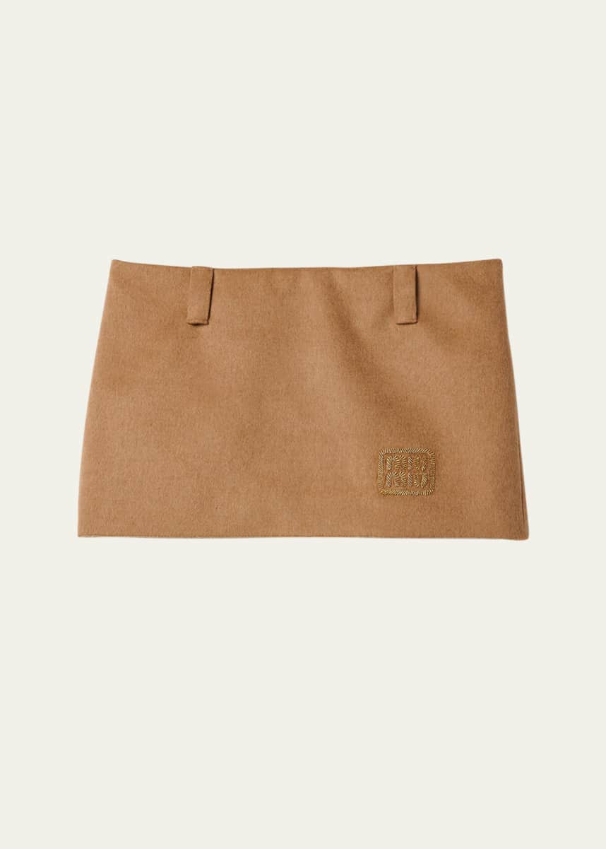 Miu Miu Logo Camel Hair Mini Skirt