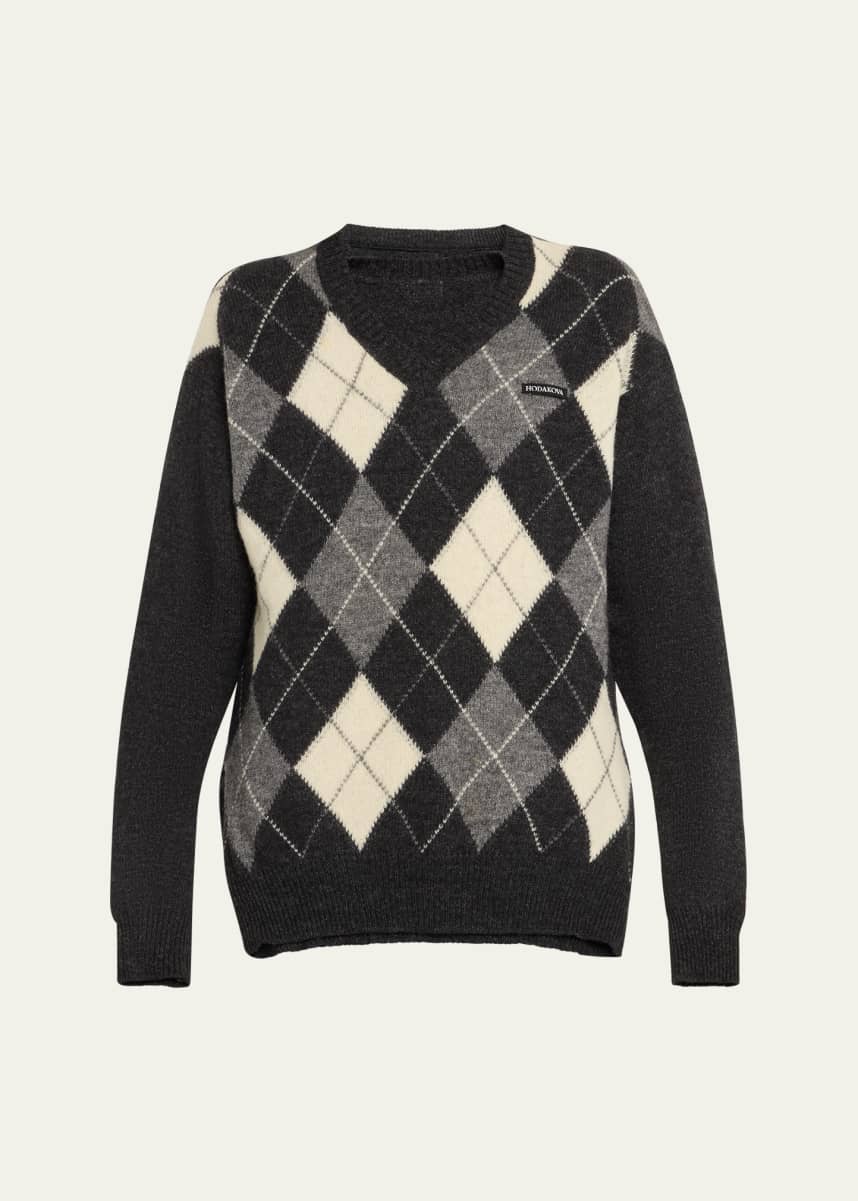 HODAKOVA Attached Argyle Knitted Wool Sweater