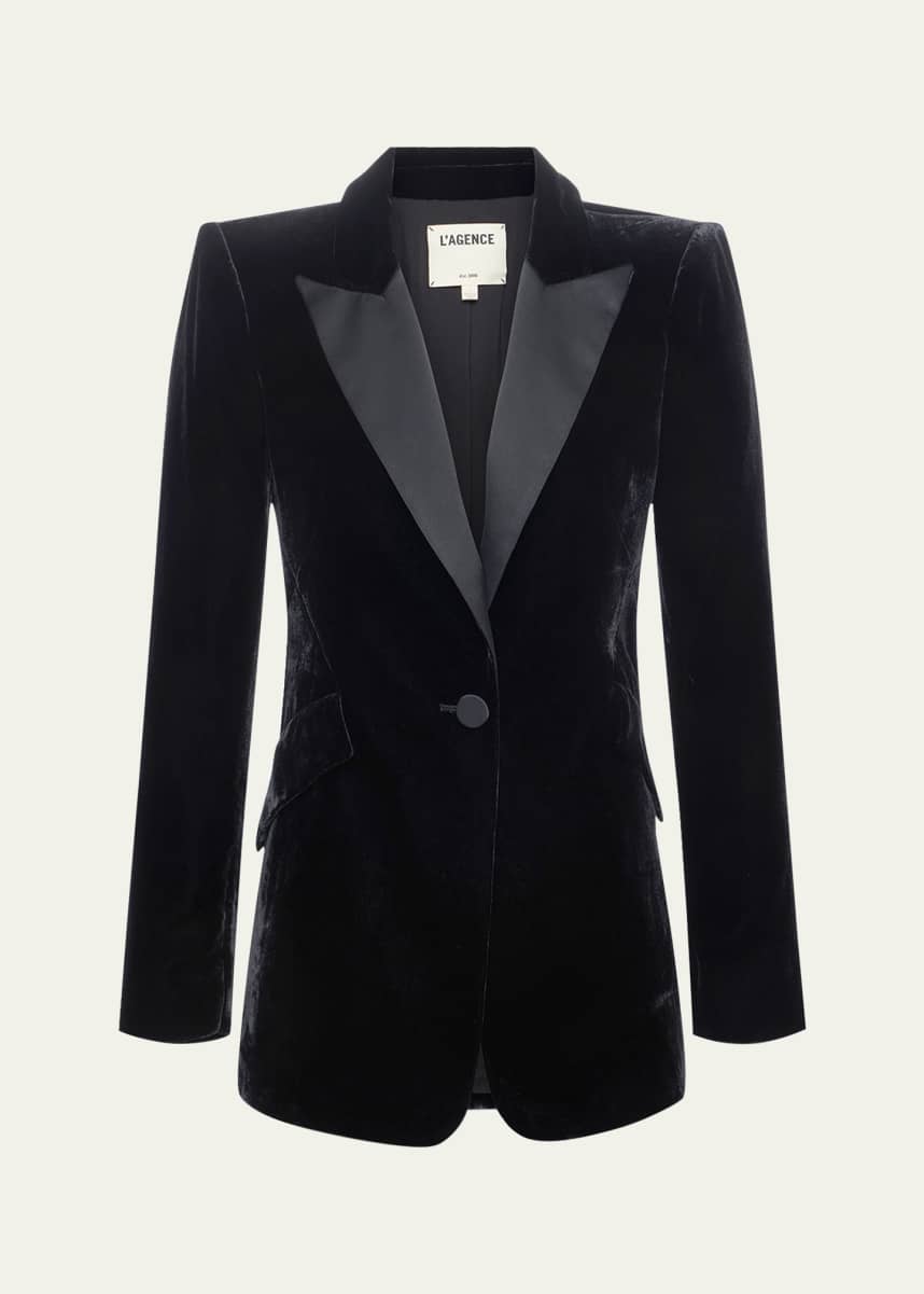 L'Agence Sheila Structured Velvet Tux Blazer