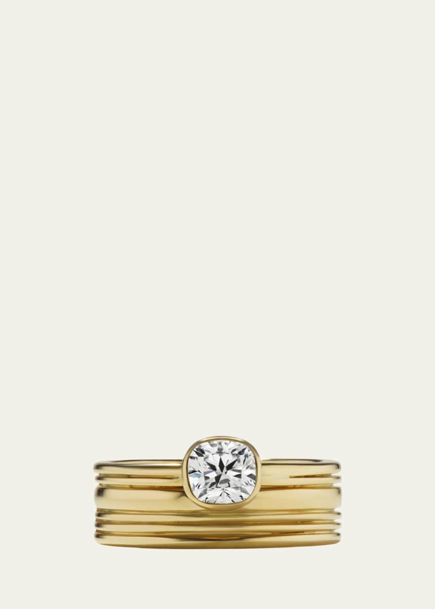Aaryah 18K Yellow Gold Natural Cushion Cut White Diamond Miko Ring, Size 6.75
