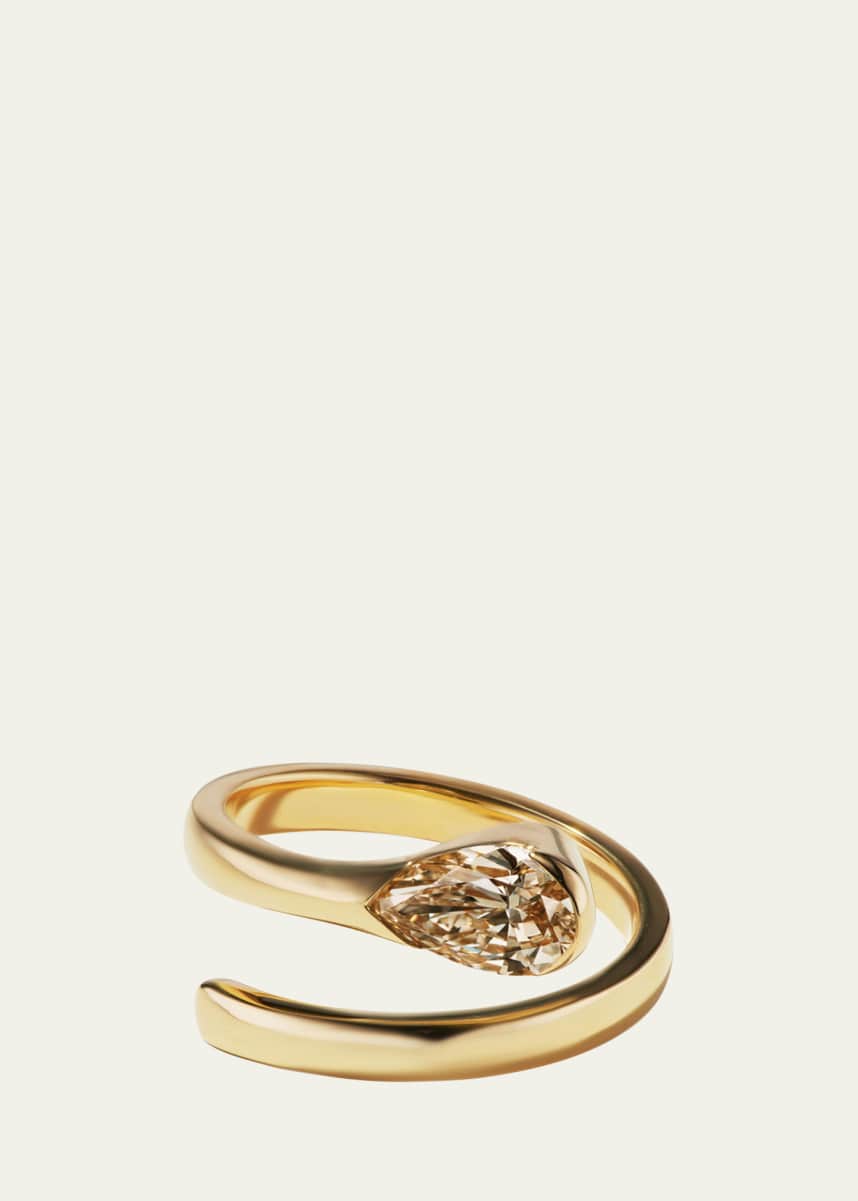 Aaryah 18K Yellow Gold Natural Fancy Light Brown Pear Diamond Nyoka Ring, Size 6