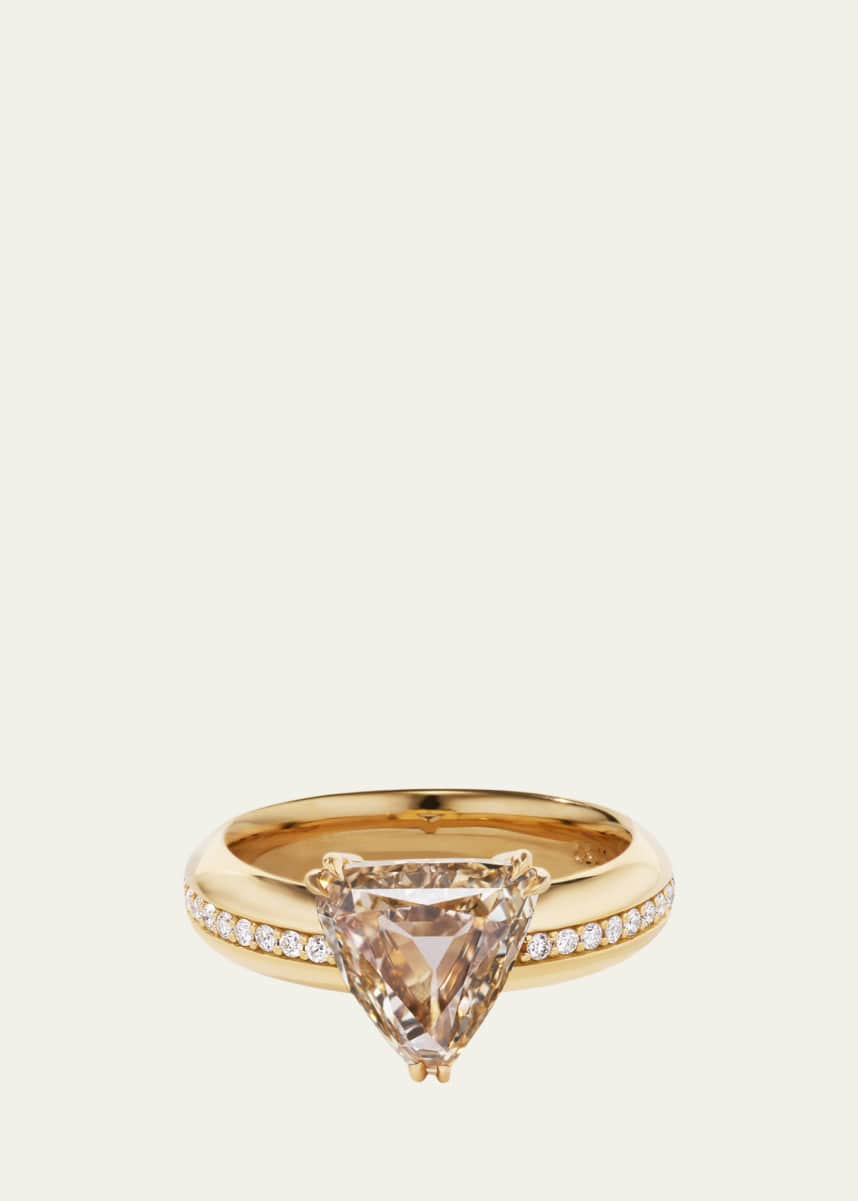 Aaryah 18K Yellow Gold Natural Light Brown Modified Triangular Diamond Aziza Ring, Size 7