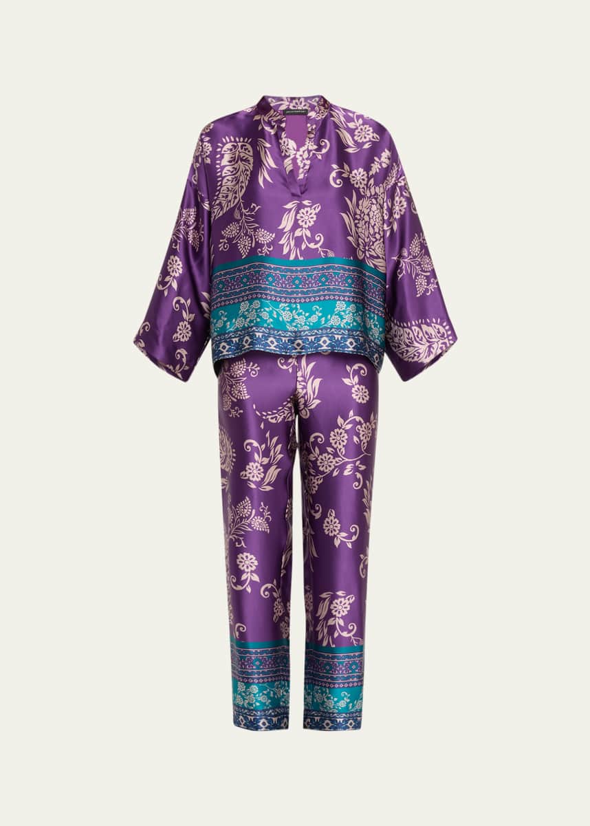 Josie Natori Ysobel Floral-Print Silk Charmeuse Pajama Set