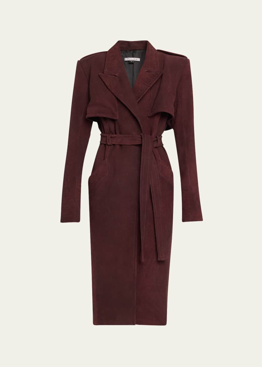 LaQuan Smith Nubuck Belted Trench Coat