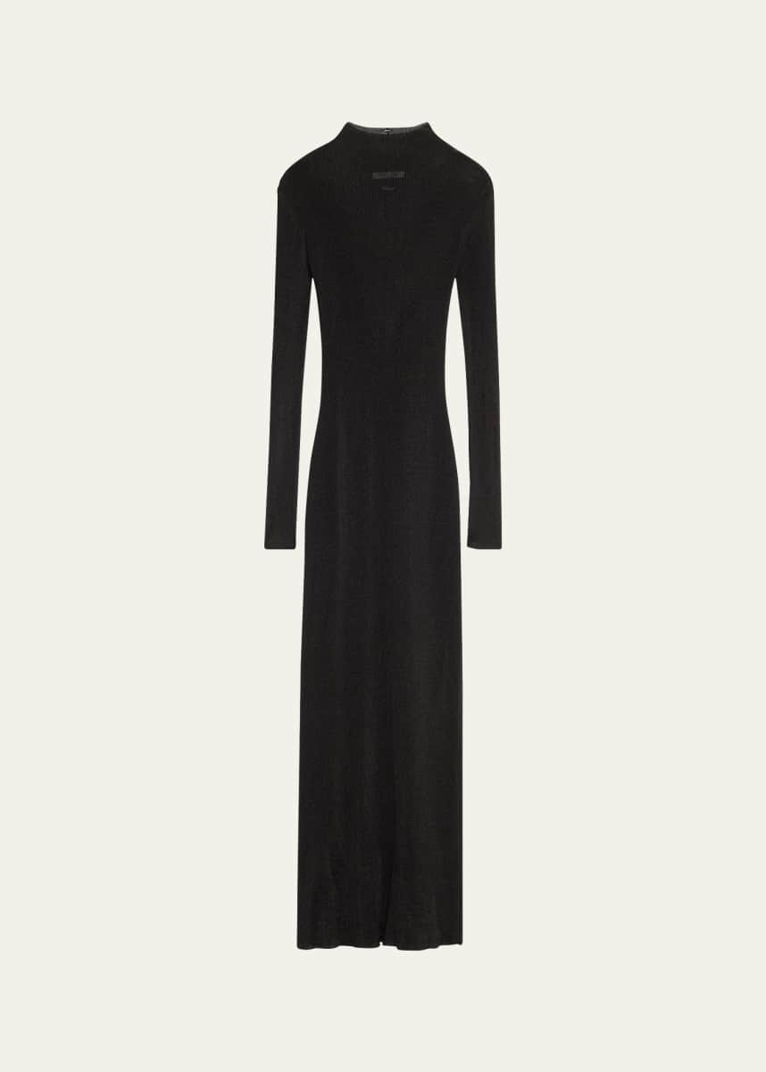 LaQuan Smith Mock Neck Metallic Rib Knit Gown