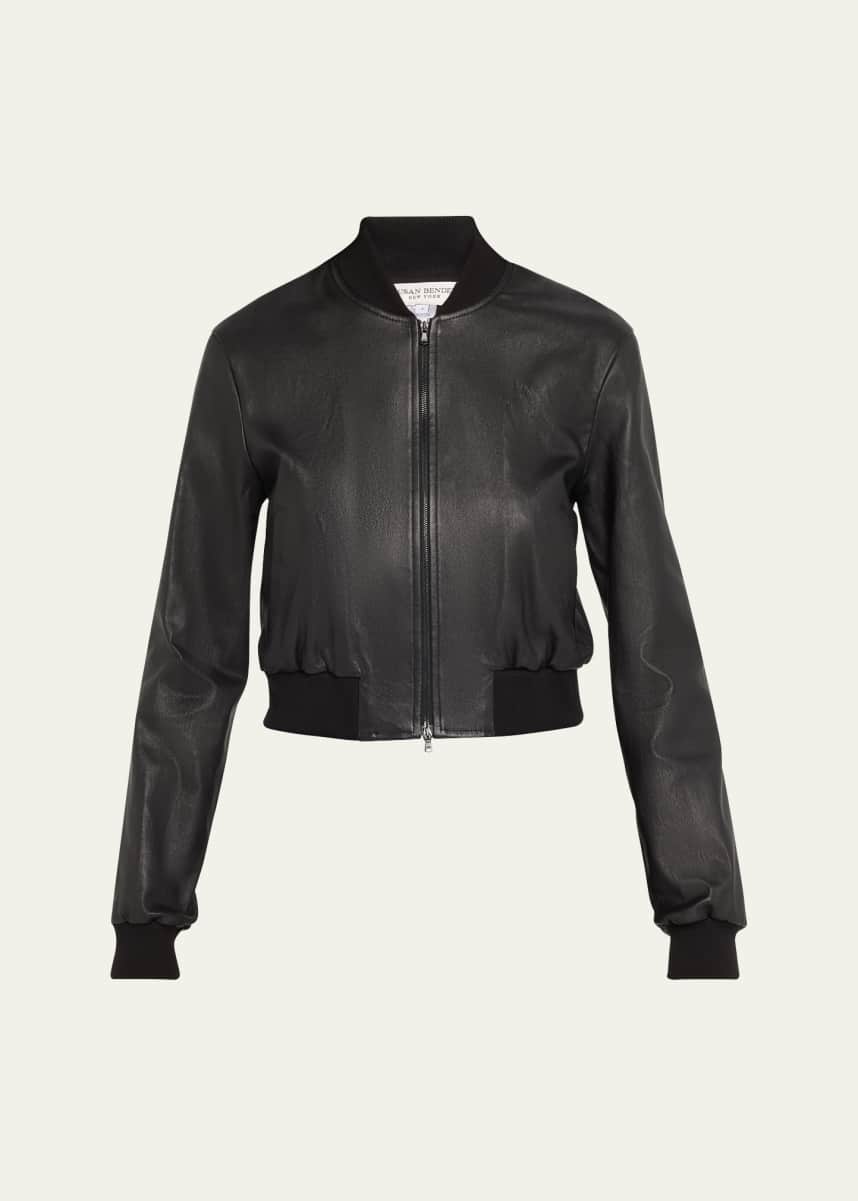 Susan Bender Stretch Lambskin Leather Bomber Jacket