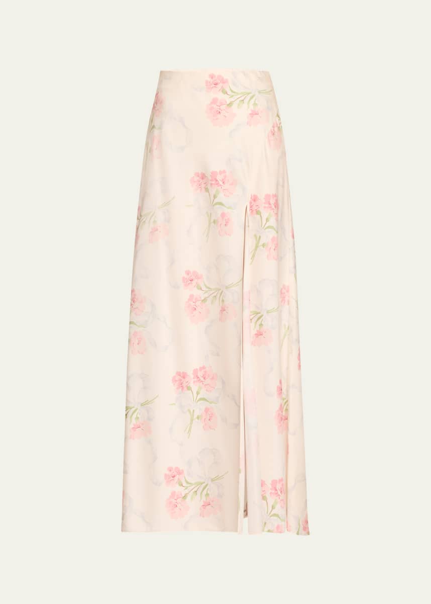 LoveShackFancy Connie Silk Floral Maxi Skirt