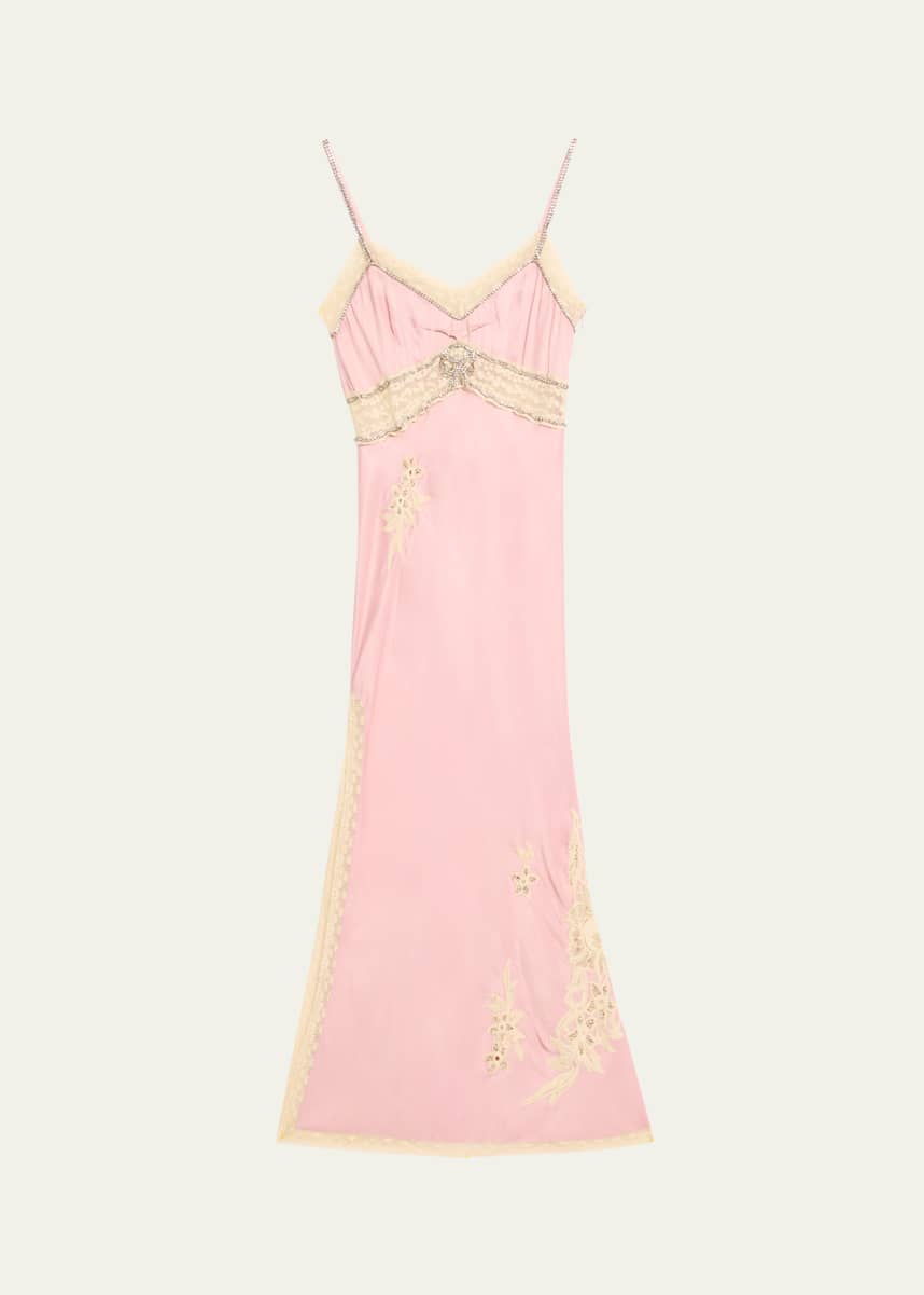 LoveShackFancy Valea Embellished Satin Midi Dress