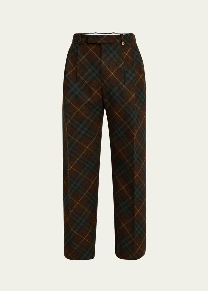 Burberry Men's Wool Check Wide-Leg Pants