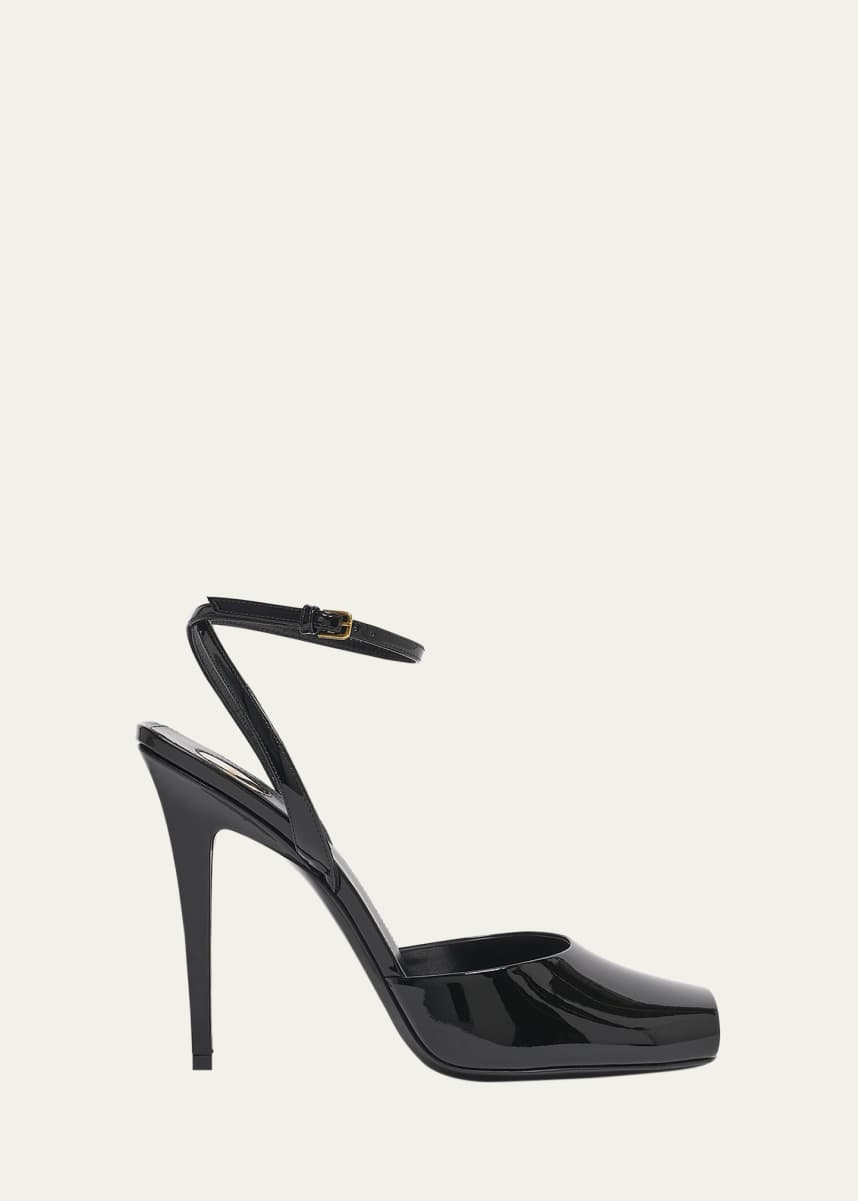 Saint Laurent La Scandale Patent Ankle-Strap Sandals