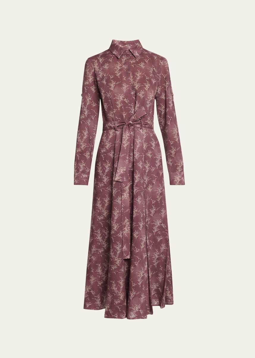 Gabriela Hearst Galway Printed Belted Wool Shirtdress