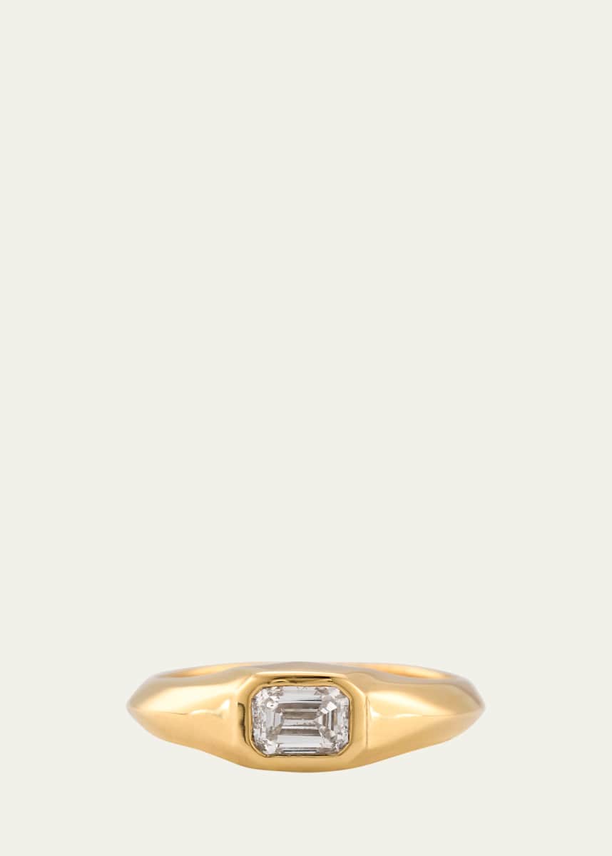 Lizzie Mandler Fine Jewelry 18K Yellow Gold Emerald-Cut White Diamond Pinky Ring