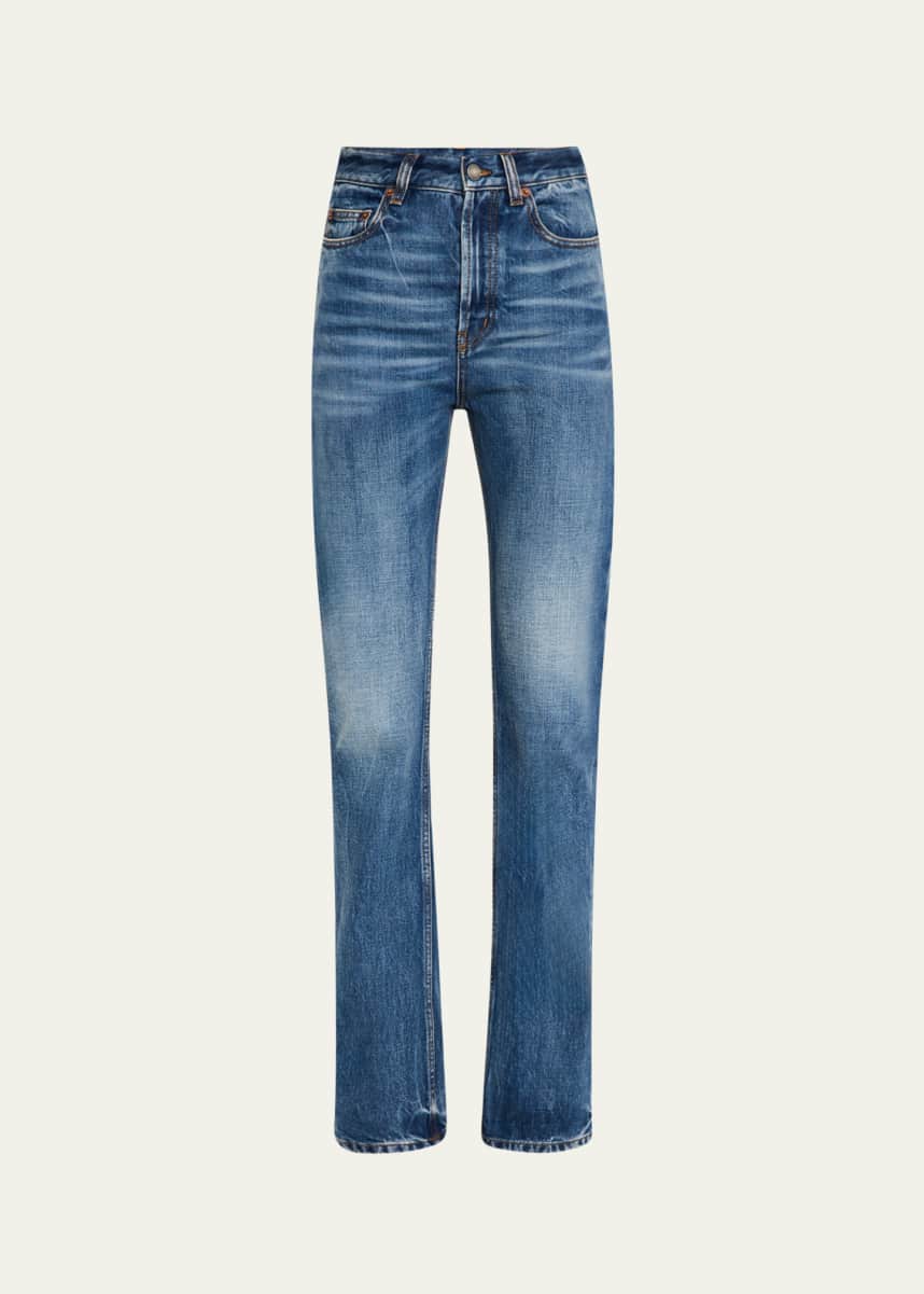 Saint Laurent Mid-Rise Faded Denim Bootcut Jeans