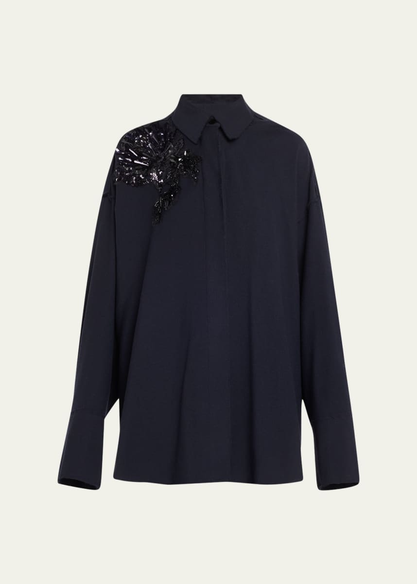 Jason Wu Collection Sequined Floral Oversized Button Down Shirt