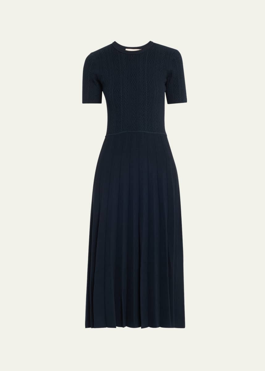 Jason Wu Collection Short Sleeve Wool Cable Midi Dress