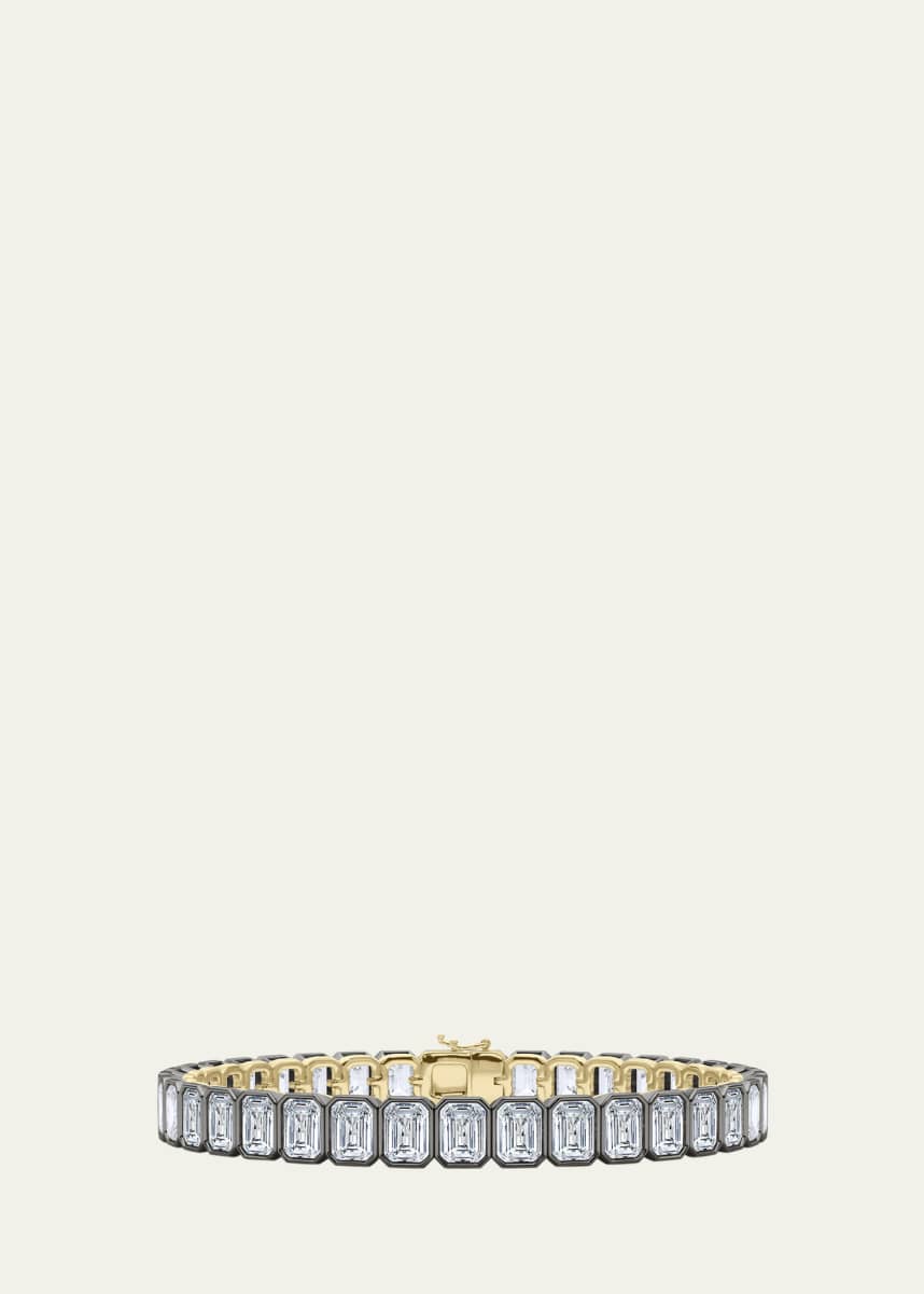 HauteCarat 18K Emerald Cut Bezel Lab Grown Diamond Tennis Bracelet