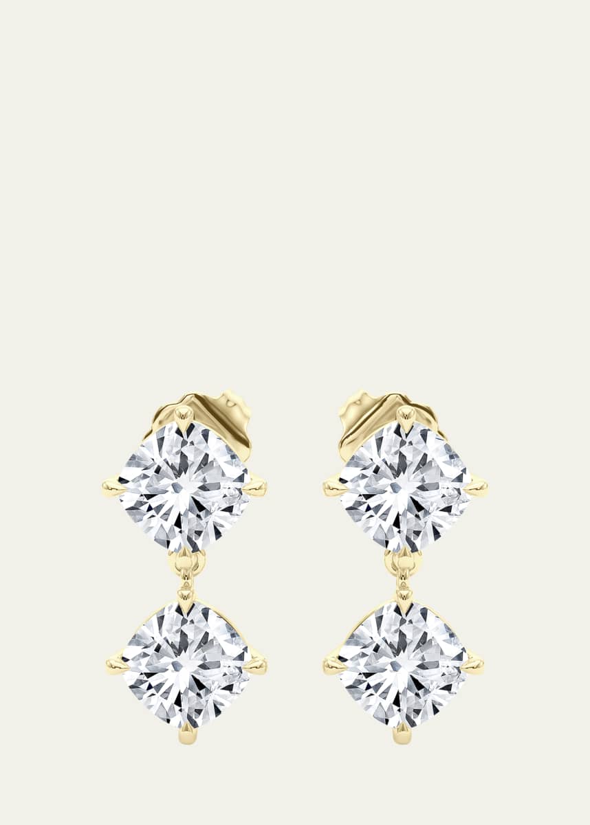 HauteCarat 18K Cushion Lab Grown Damond Twin Earrings