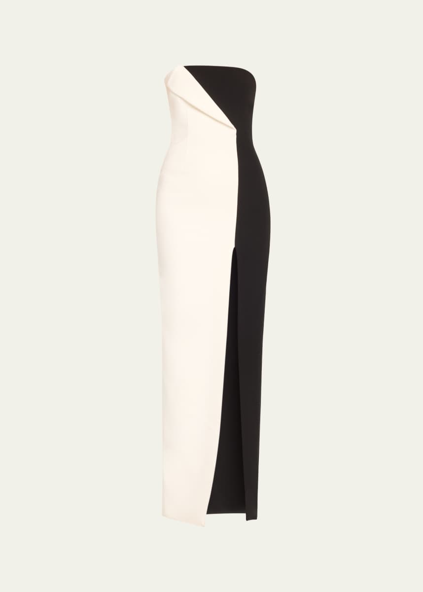Roland Mouret Two-Tone Strapless Crepe Column Gown