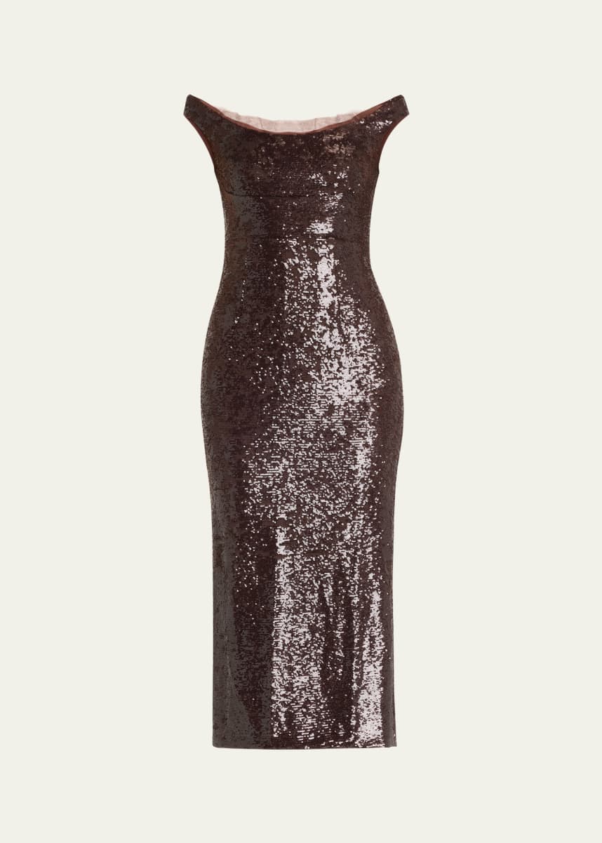 Roland Mouret Off-The-Shoulder Sequin Midi Dress
