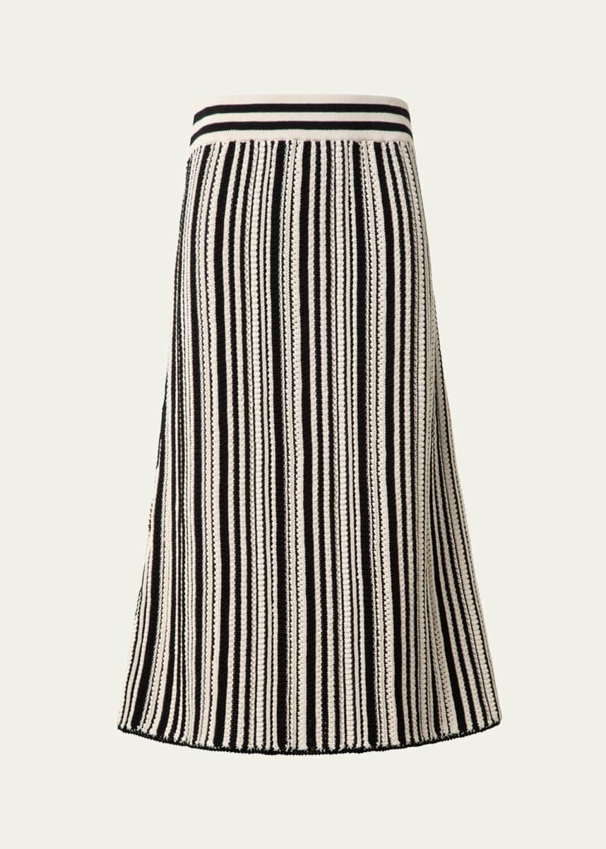 Akris punto Crochet Knit Stripe Cotton Flared Midi Skirt