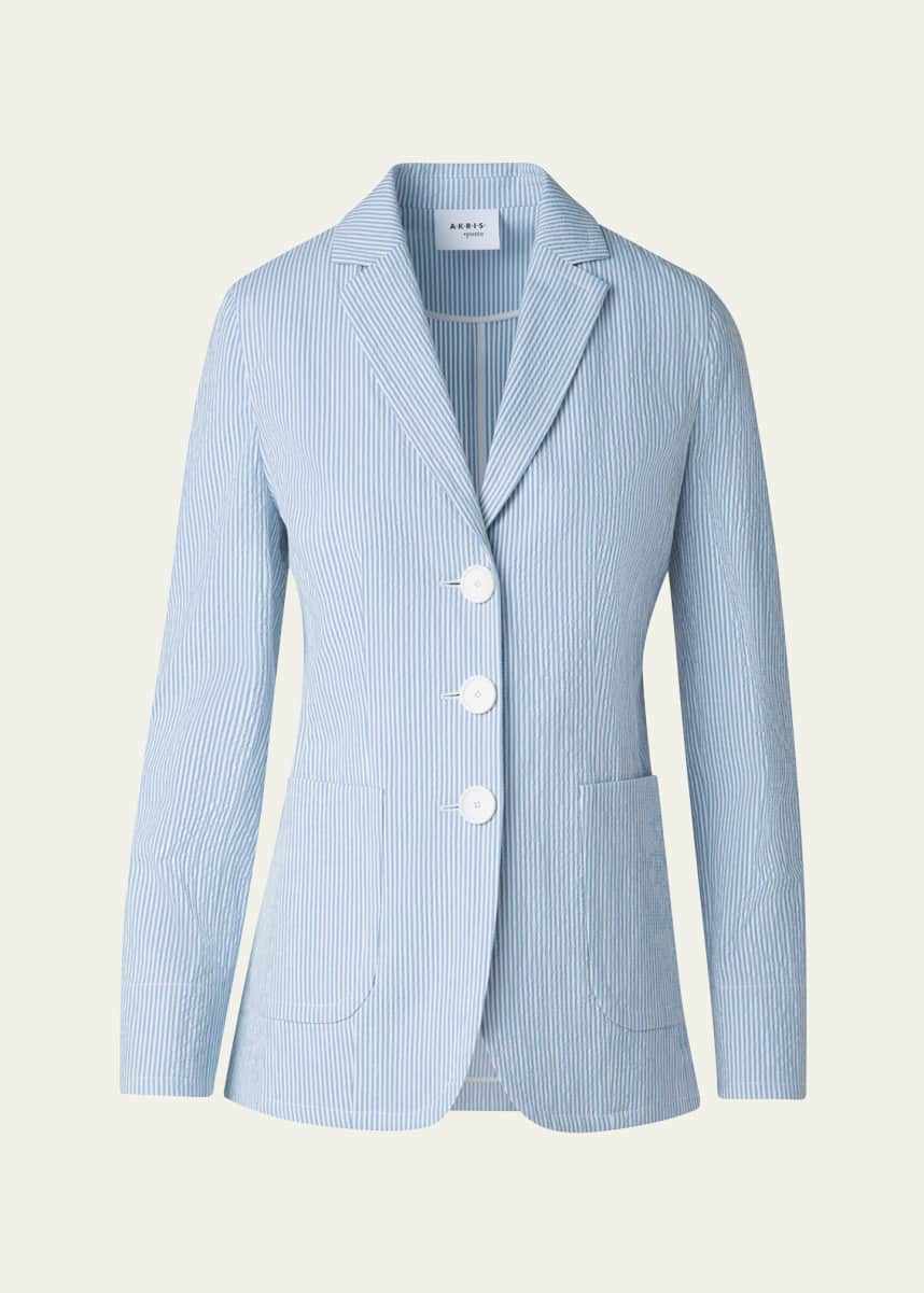 Akris punto Striped Seersucker Three Button Blazer