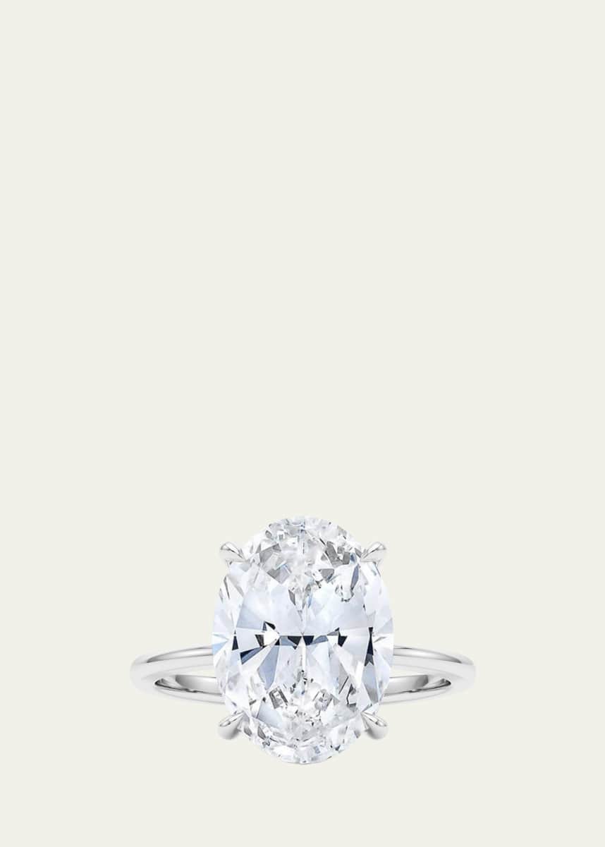 HauteCarat 18K Oval Cut Hidden Halo Platinum Lab Grown Diamond Ring, 3.0tcw