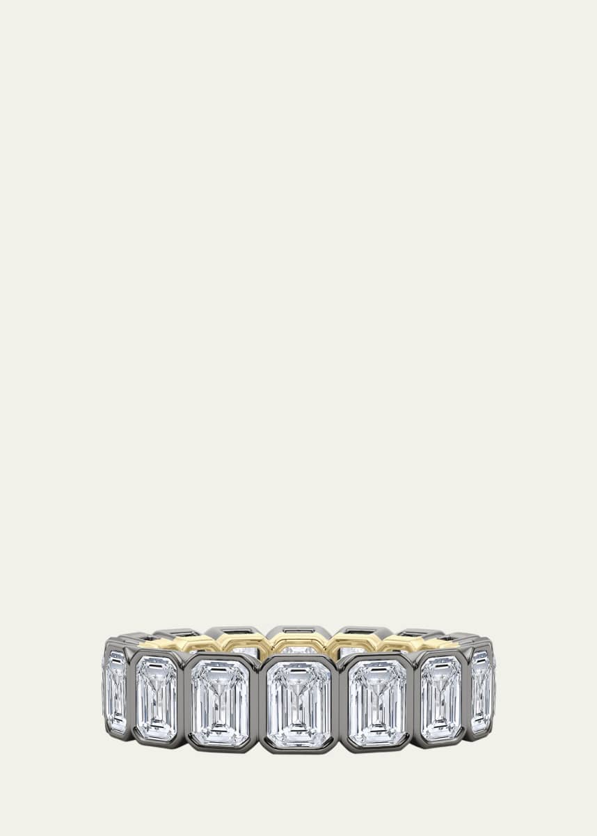 HauteCarat 18K Emerald Cut Bezel Lab Grown Diamond Eternity Band, 9.0tcw