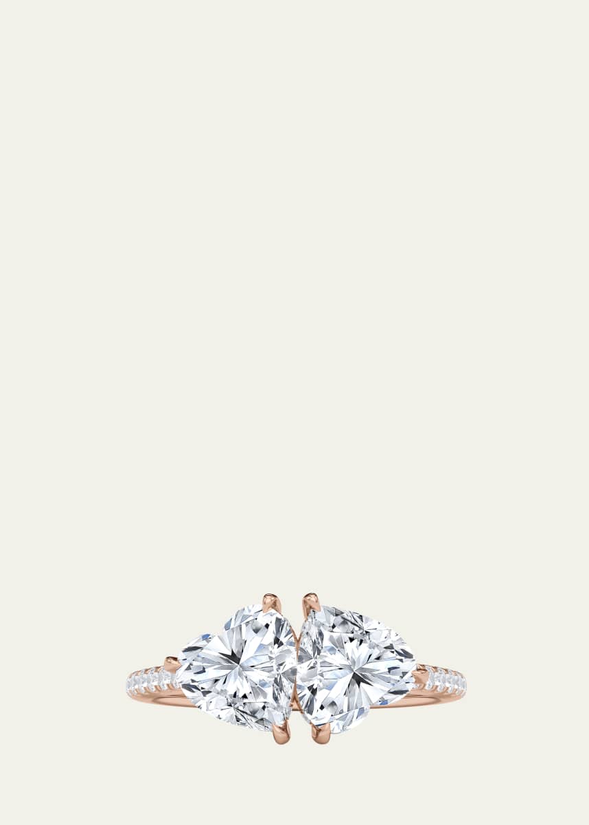 HauteCarat 18K Heart Lab Grown Diamond West Pave Twin Ring