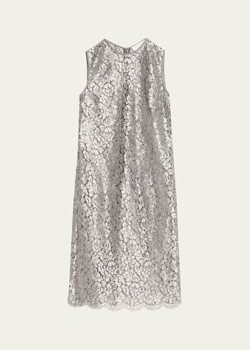 Michael Kors Collection Short Metallic Floral Guipure Lace Dress